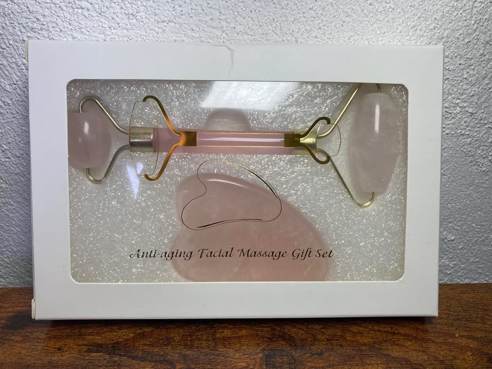 💗 Set Facial Cuarzo Rosa (Rodillo + Gua Sha) 💗