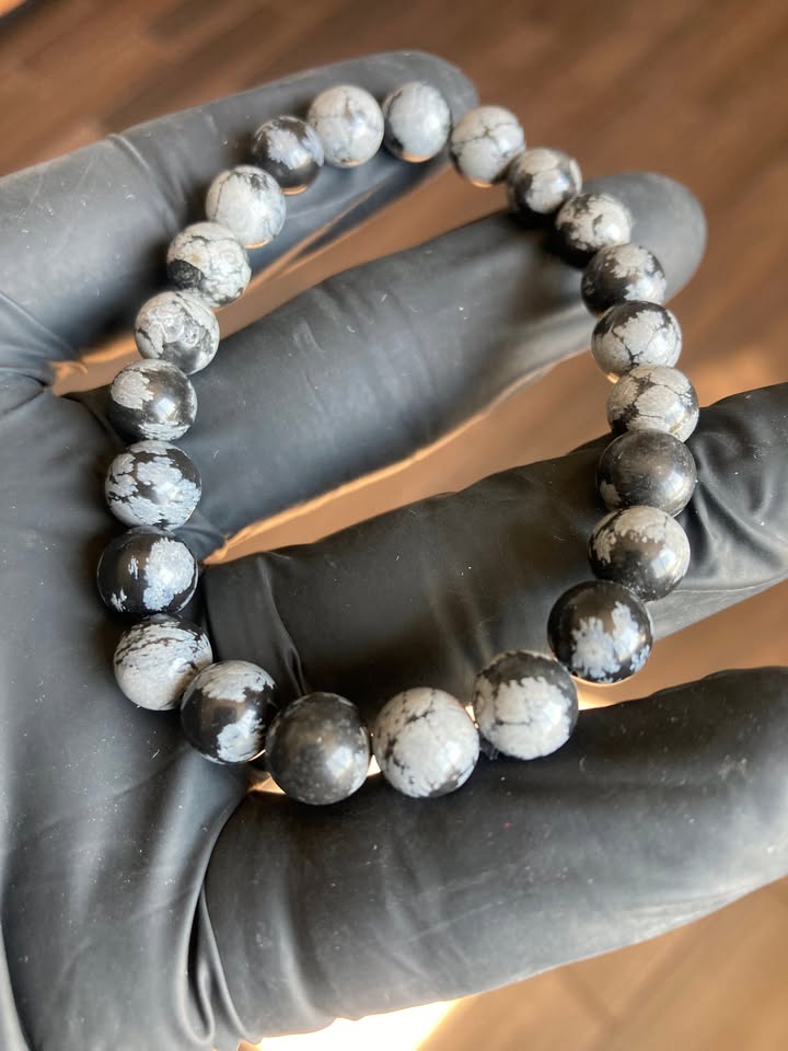 Pulsera Obsidiana copo de nieve (8mm - hilo elástico)
