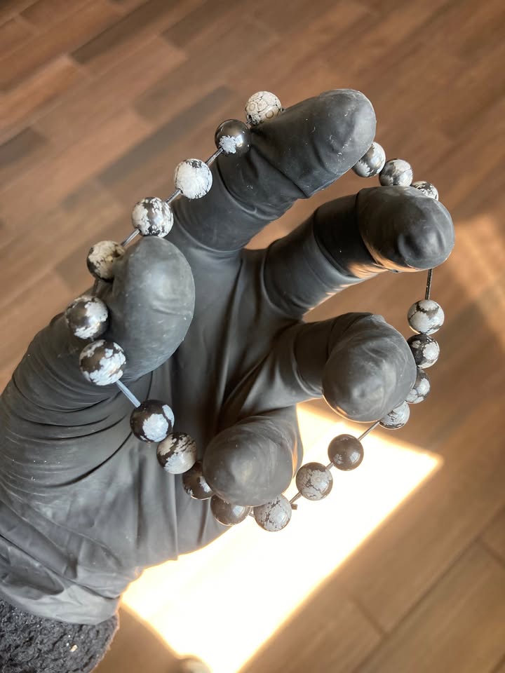 Pulsera Obsidiana copo de nieve (8mm - hilo elástico)
