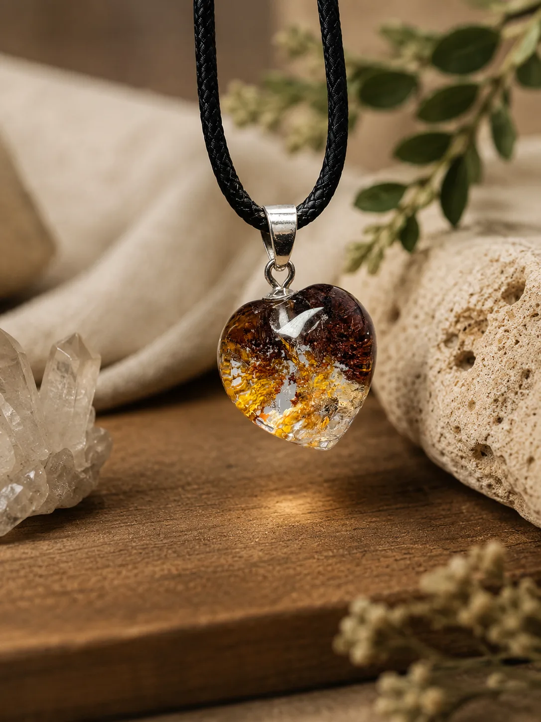 Dije de Ágata Musgo Natural | Corazón Pulido en Plata Ley .925