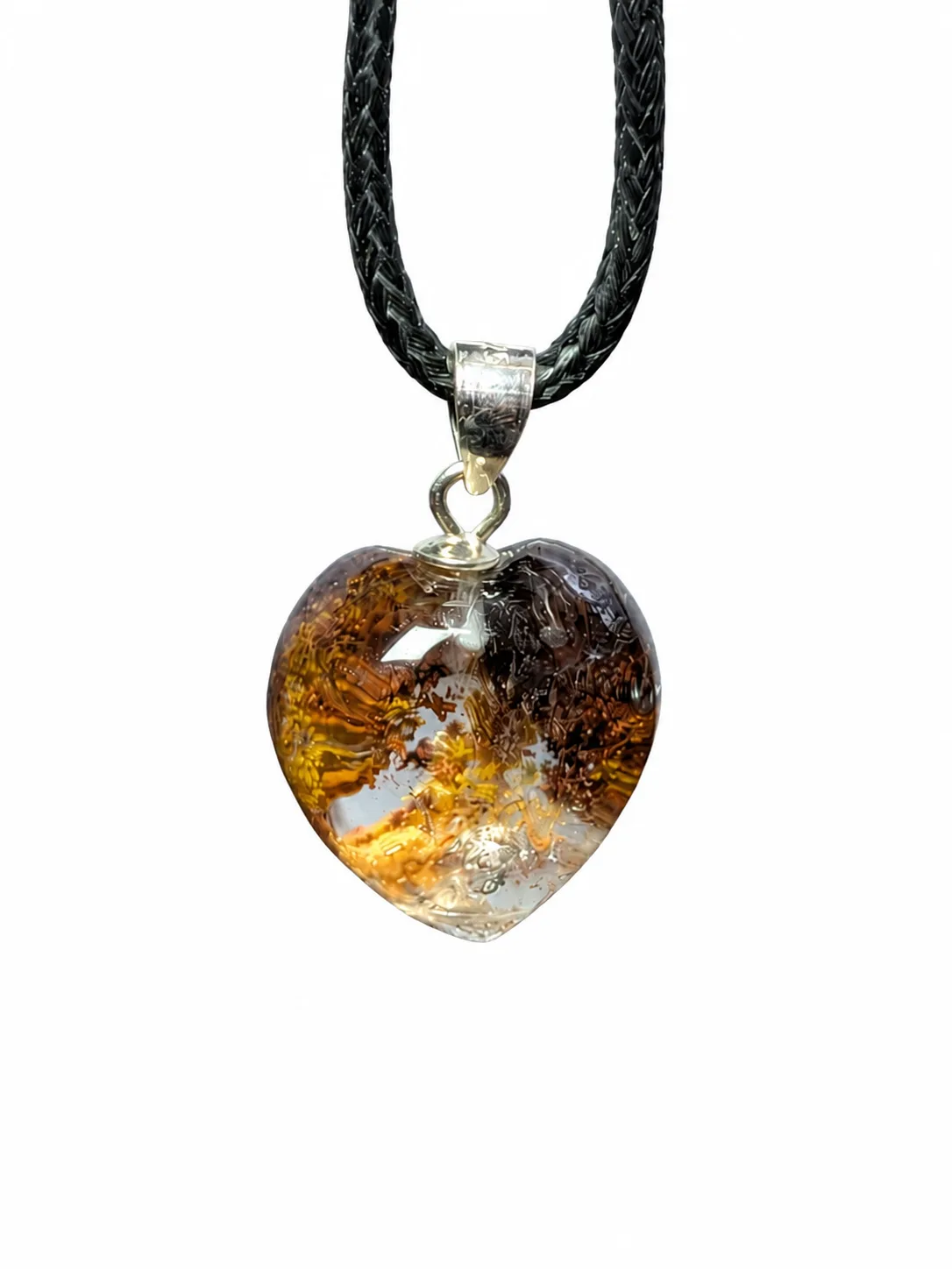 Dije de Ágata Musgo Natural | Corazón Pulido en Plata Ley .925