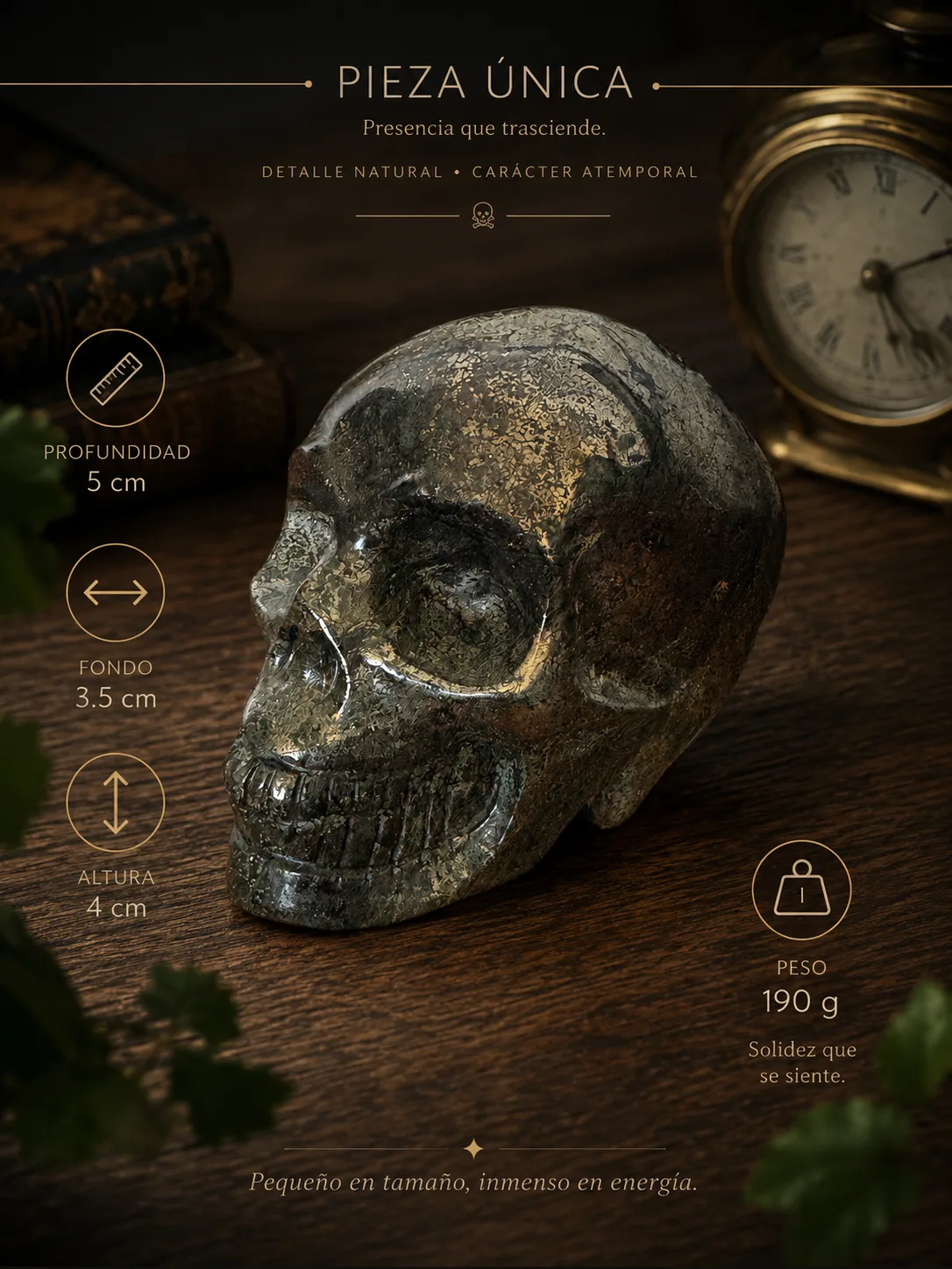 Cráneo Tallado en Pirita Natural | Pieza Decorativa de Colección